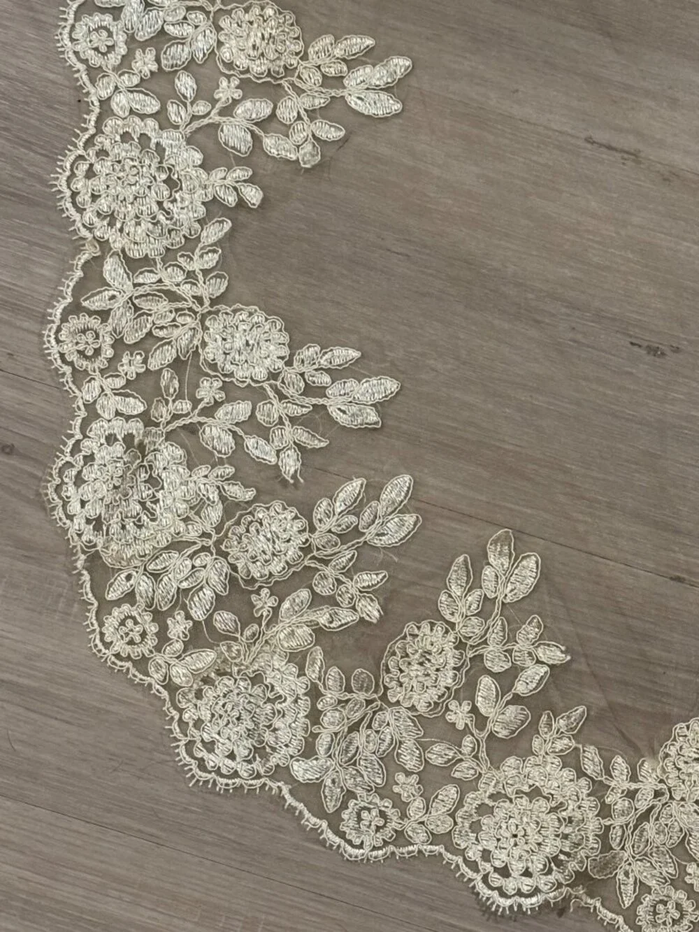 Vintage Champagne Lace Tablecloth 60 x 115 Floral Embroidered Tulle Overlay